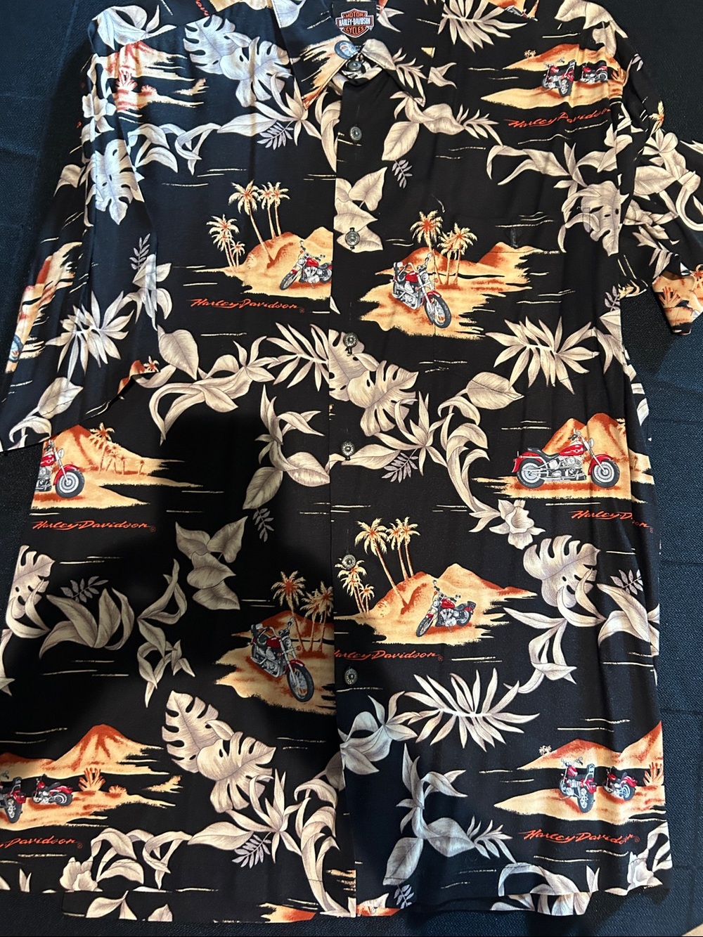 Harley-Davidson Black Hawaiian Motorcycle Print Button-Down Shirt